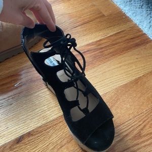 Steve Madden Black Lace Up Wedges